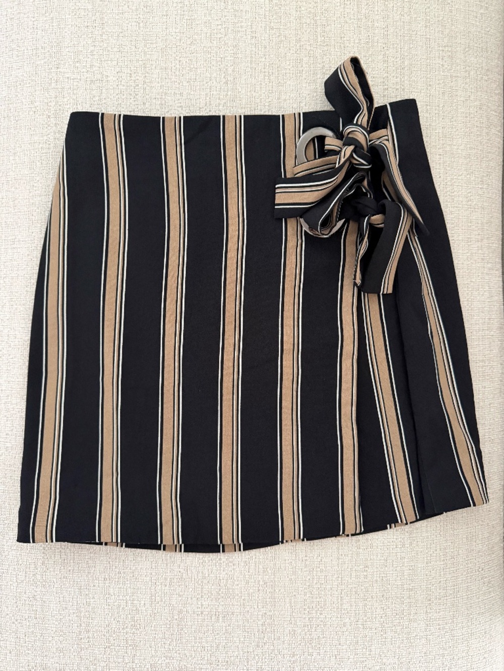 Urban outfitters Black Brown stripped Grommet Tie Mini Wrap Skirt